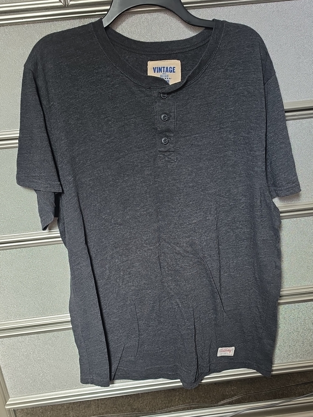Vintage Short-Sleeve Henley Shirt - Charcoal Gray